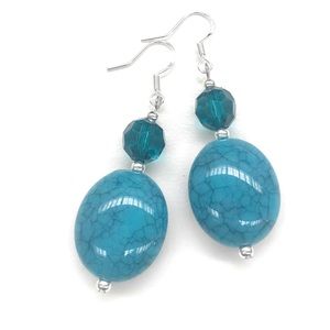Blue and Silver Dangle Beaded Earrings